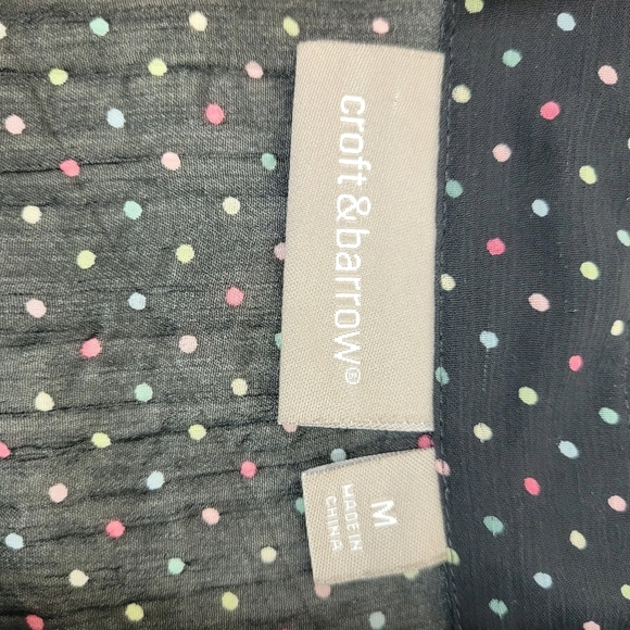 Croft & Barrow sheer black 3/4 sleeve button up colored polka dots whimsigoth M - Picture 12 of 13